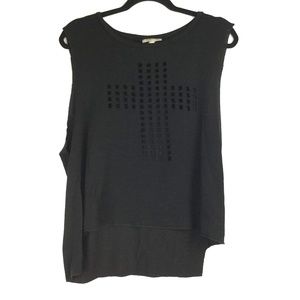 Black Tank with Cross Cutout Holes Sleeveless Goth